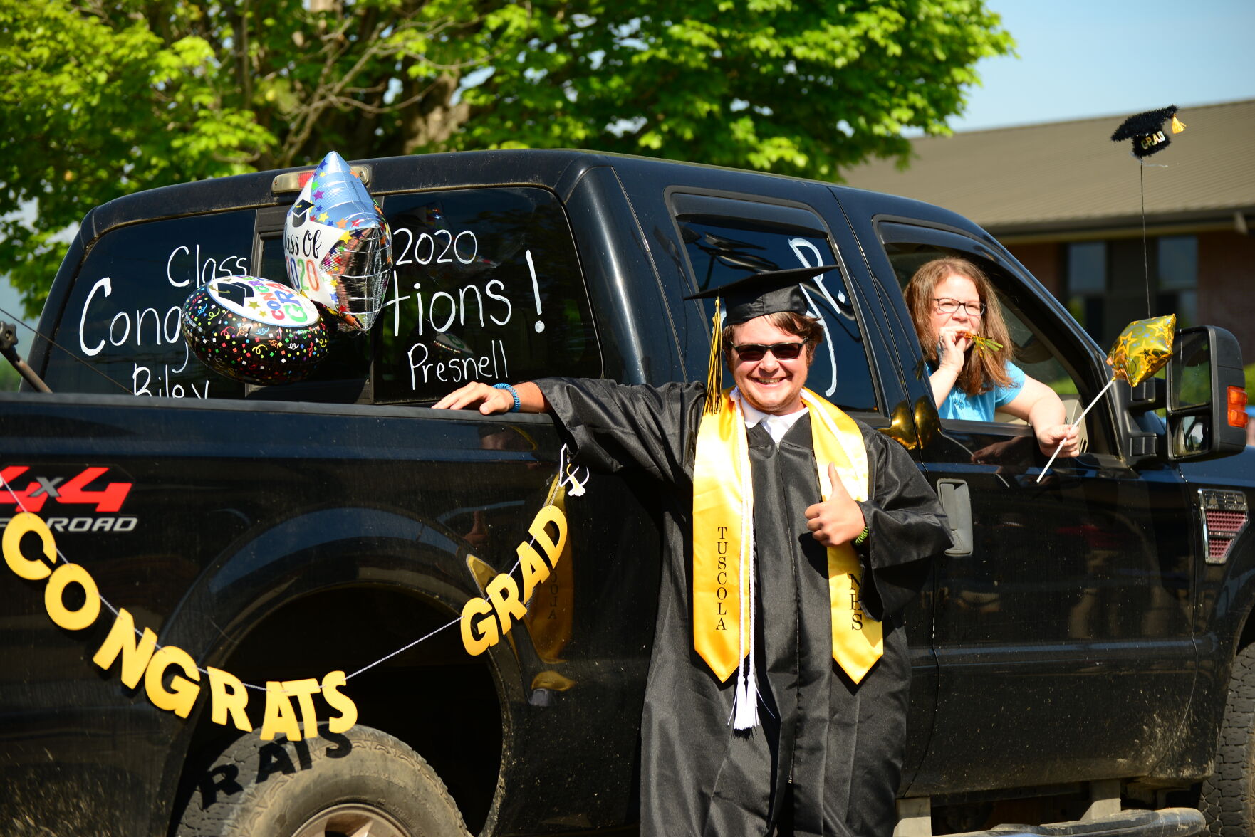 tuscola graduation decorated truck with grad 1.JPG